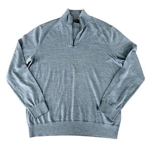 Banana Republic Mens L Blue 100% Extra Fine Merino Wool Quarter Zip Sweater